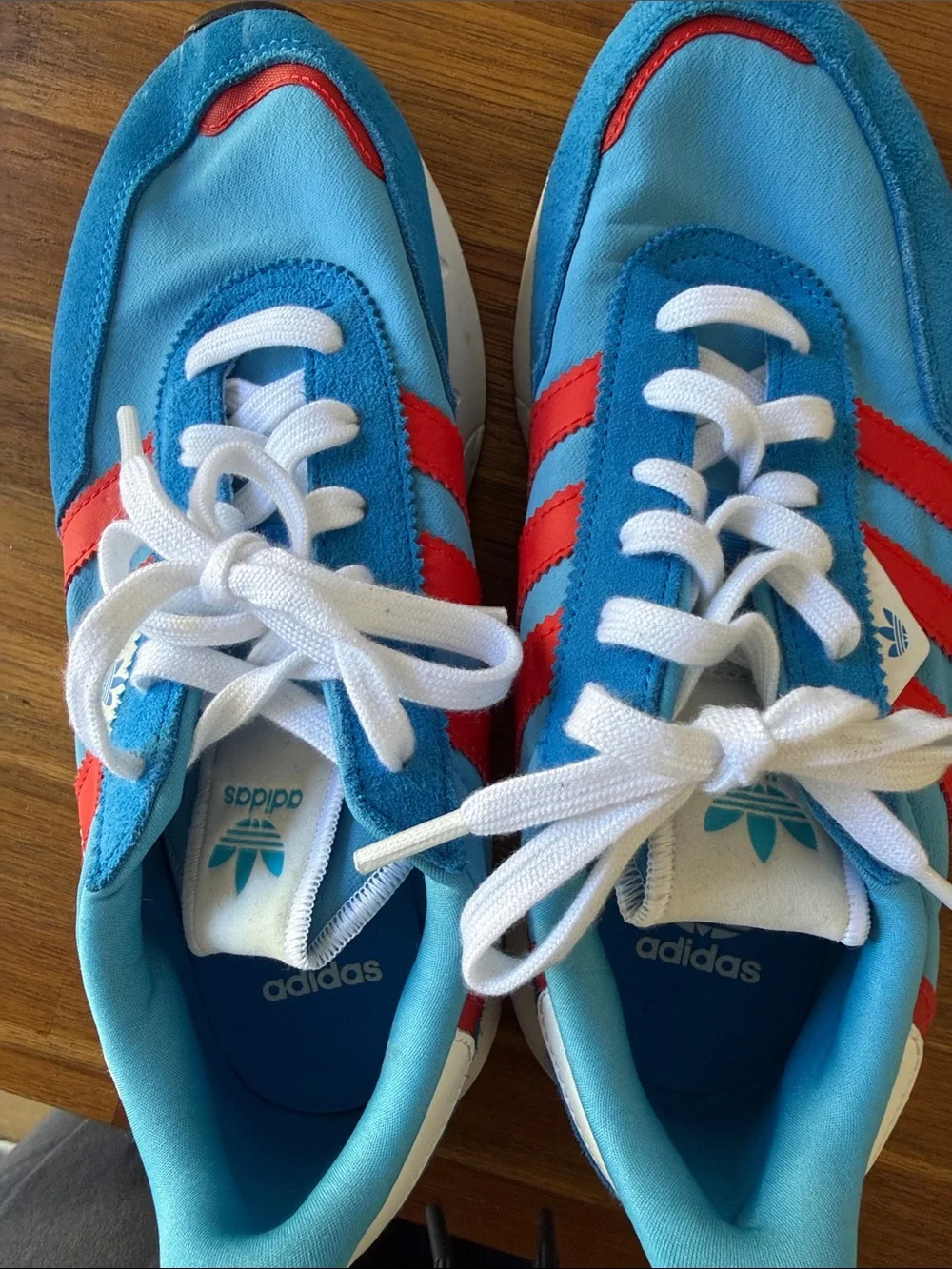 adidas Kids Light Blue with Red Stripe Retro Runner Sneakers